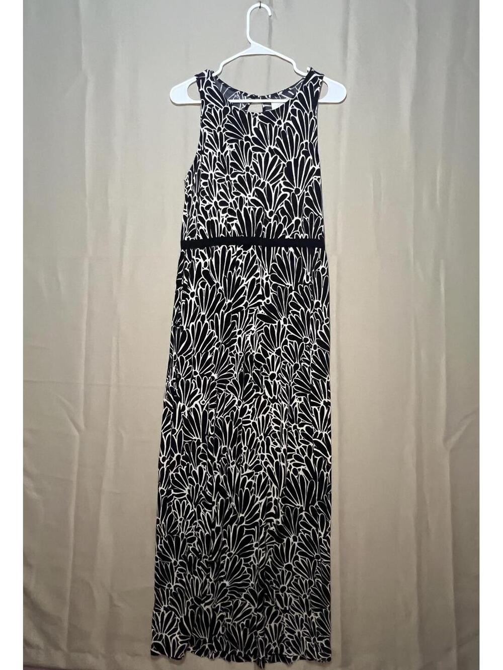 LOFT Black and White Patterned Maxi Dress, Size M